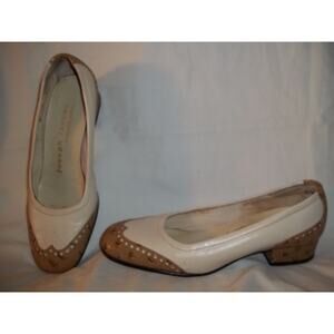 Vintage Joseph Larose Tan Ostrich Print & Beige Leather Spectator Shoes 4.5 M